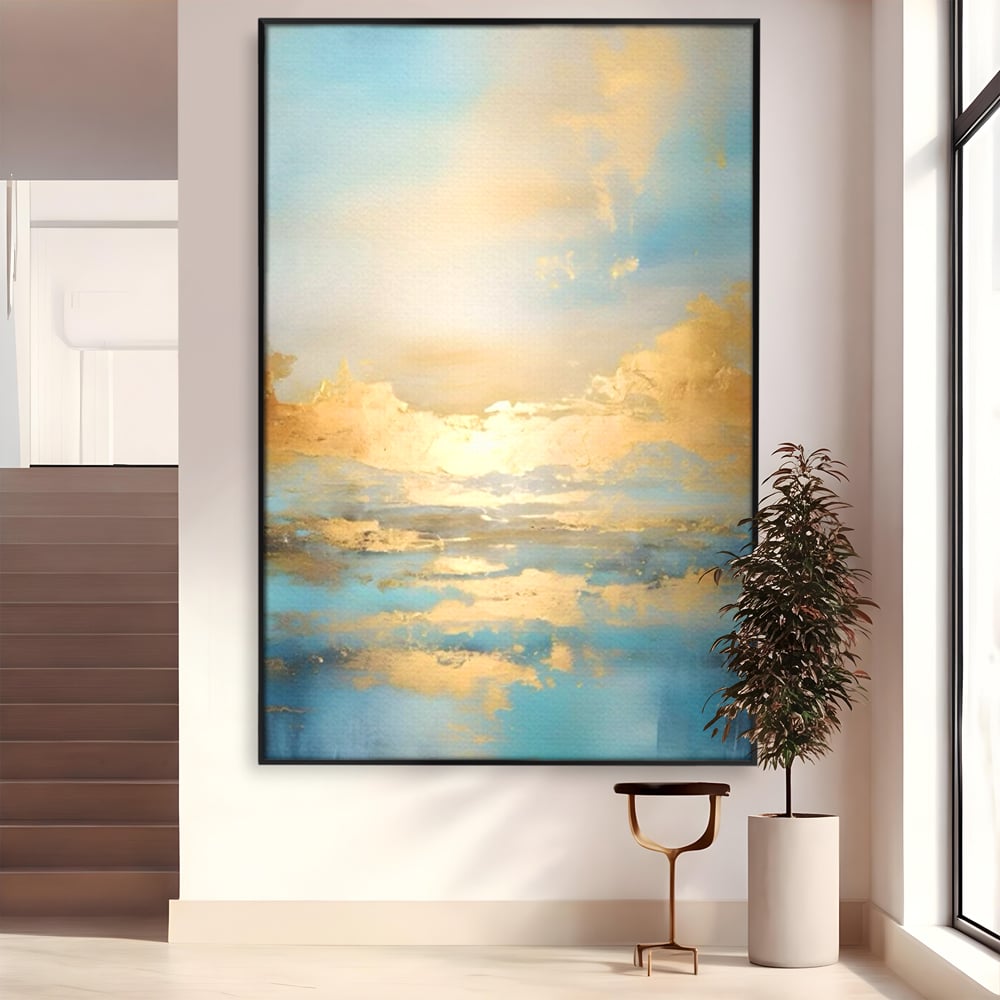 Tablou canvas cu tablou canvas cu peisaj marin abstract, in rama de aluminiu negru